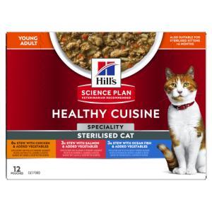Hill\'s Science Plan Feline Adult Sterilised Mixed Stew. Kattefoder til voksne. Vådfoder. 12 poser med 80 g