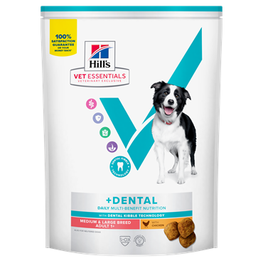 Hill\'s VET ESSENTIALS MULTI-BENEFIT + DENTAL Adult 1+ Medium & Large tørfoder til hunde med kylling 2 kg. 