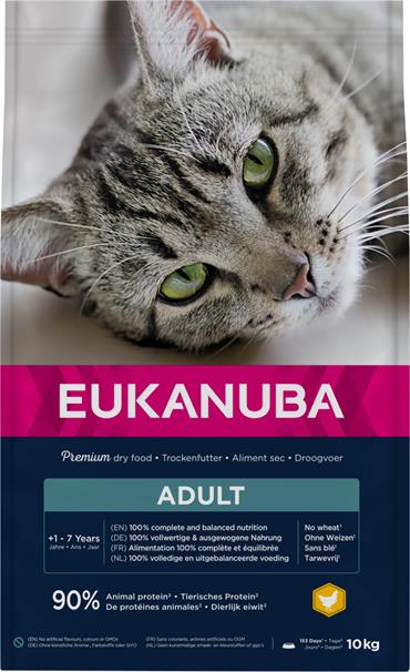 Eukanuba Cat Adult. Kattefoder med Kylling til voksne katte. 10 kg. 