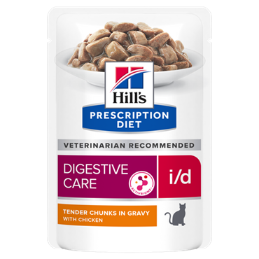 Hill\'s Prescription Diet Feline i/d KYLLING. Kattefoder mod dårlig mave / skånekost. Vådfoder (dyrlæge diætfoder) 12 poser med 85 g