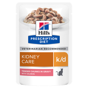 Hill\'s Prescription Diet Feline k/d LAKS. Kattefoder mod nyreproblemer. Vådfoder (dyrlæge diætfoder) 12 poser med 85 g