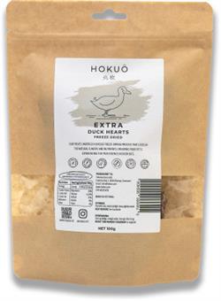 Hokuō Frysetørret Andehjerter. Godbidder til hunde og katte. 100 g. Produceret i EU 