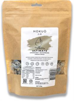  Hokuô Frysetørret kylling og Blå Spirulina til hunde og katte. 100 g. Produceret i EU.
