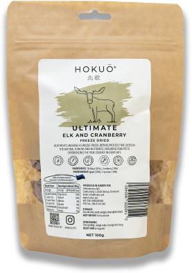 Hokuō Frysetørret Elg & Tranebær Godbidder til hunde og katte. 100 g. Produceret i EU 