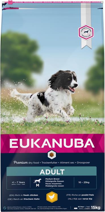 Eukanuba Adult Medium Breed med Kylling. 15 kg. 