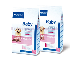 Virbac HPM Baby Dog Large & Medium. Hundefoder til hvalpe af mellem eller store racer (dyrlæge diætfoder) 12 kg x 6