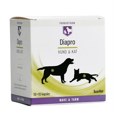 Diapro. Tilskudsfoder med tarmflora stabilisator til hund og kat. 10 kapsler x 10