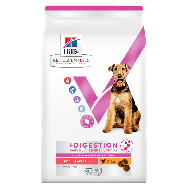 rent faktisk Tilfredsstille Skab Hill's VET ESSENTIALS MULTI-BENEFIT + DIGESTION Adult 1+ Medium tørfoder  til hunde med kylling 10 kg.