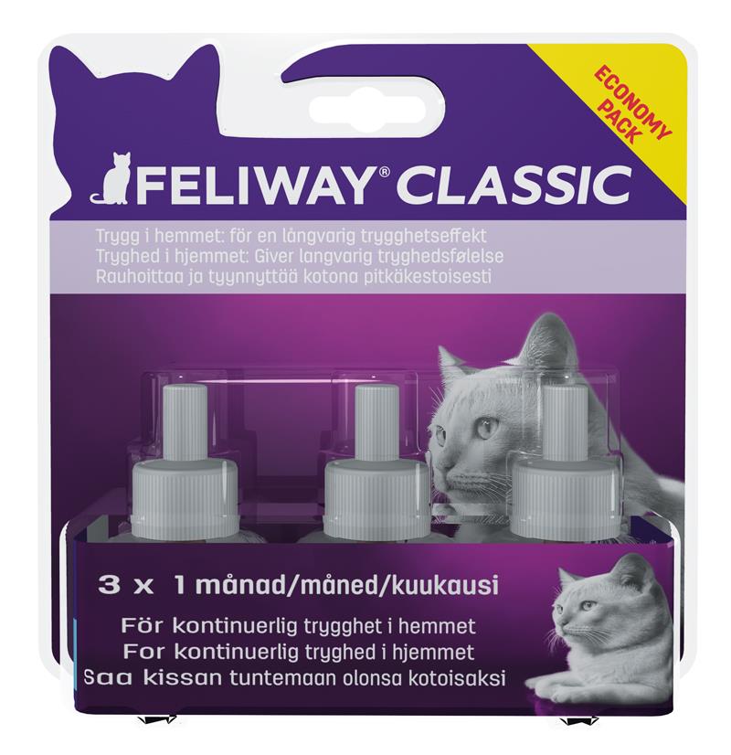 Regn mus Såkaldte Feliway CLASSIC 3 x refill a 48ml mod stress og uønsket adfærd hos katte