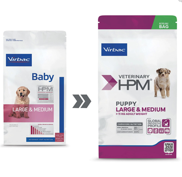 Virbac HPM Baby Dog Large & Medium. Hundefoder til hvalpe af mellem eller store racer (dyrlæge diætfoder) 12 kg