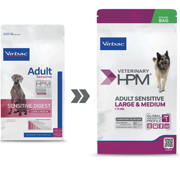 Virbac HPM Sensitive Digest  LARGE & MEDIUM, Hundefoder til sensitive hunde. 12 kg. 