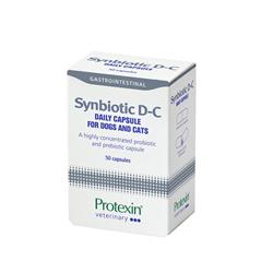  Synbiotic D-C, Tilskudsfoder med tarmflora stabilisator til hunde og katte. 50 kapsler