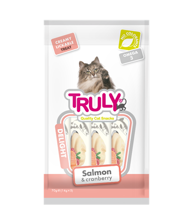 Truly Cat Creamy Lickable Salmon & Cranberry. Snack til katte. 70g