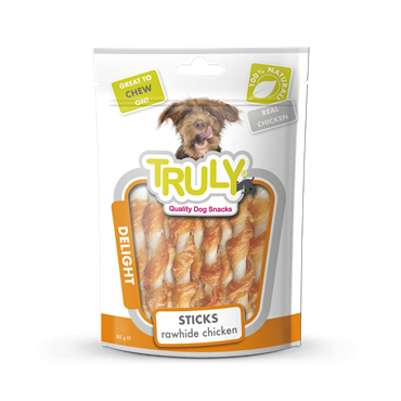 Truly Dog Chicken Jerky Rawhide twisted. Godbidder til hunde. 325g
