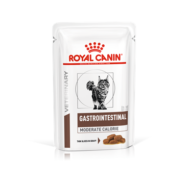 Royal Canin Gastrointestinal Moderat Calorie. Kattefoder mod dårlig mave / skånekost. Vådfoder (dyrlæge diætfoder) 12 poser med 85g