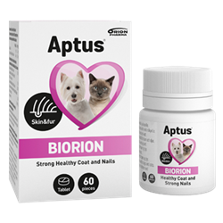 Aptus Biorion. Tilskudsfoder for pels og klør hos hunde og katte. 60 tabletter.