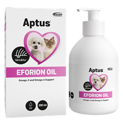 Aptus Eforion Olie. Kosttilskud til hund og kat for hud, pels og kløer. 200 ml