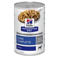 Hill's Prescription Diet Canine. Derm Complete. Hundefoder mod fodersensitivitet og hudpleje. Vådfoder (dyrlæge diætfoder) 1 dåse med 370 g