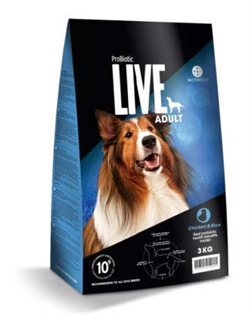 ProBiotic LIVE Adult Kylling & Ris. Hundefoder til voksne. 6 x 12 kg