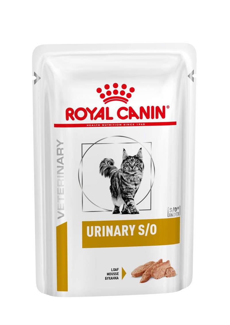 Omsorg spørgeskema Ugle Royal Canin Urinary S/O. Kattefoder mod urinvejsproblemer. Vådfoder,  Pate/LOAF IN SAUCE (dyrlæge diætfoder) 12 poser med 85 g
