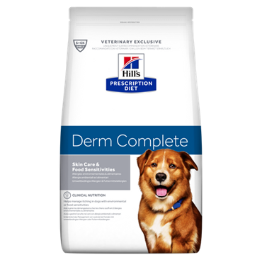 Hill\'s Prescription Diet Canine. Derm Complete. Hundefoder mod fodersensitivitet og hudpleje (dyrlæge diætfoder) 12 kg