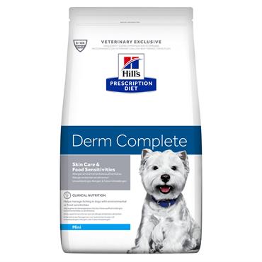 Hill\'s Prescription Diet Canine. Derm Complete Mini hundefoder mod fodersensitivitet og hudpleje (dyrlæge diætfoder) 1 kg 