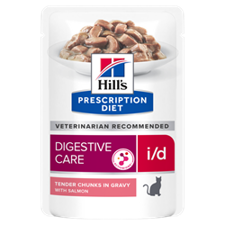 MINDST HOLDBAR TIL 03/2023 Hill's Prescription Diet Feline i/d LAKS. Kattefoder mod dårlig mave / skånekost. Vådfoder (dyrlæge diætfoder) 12 poser med 85 g