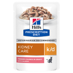 Hill's Prescription Diet Feline k/d LAKS. Kattefoder mod nyreproblemer. Vådfoder (dyrlæge diætfoder) 12 poser med 85 g