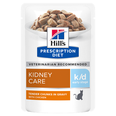 Hills Prescription Diet Feline k/d Early Stage. Kattefoder mod nyreproblemer. Vådfoder (dyrlæge diætfoder) 12 poser med 85 g