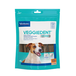 Virbac VeggieDent FRESH. Tyggestænger til hunde. SMALL 5 til 10 kg.  6 poser x 224 g.